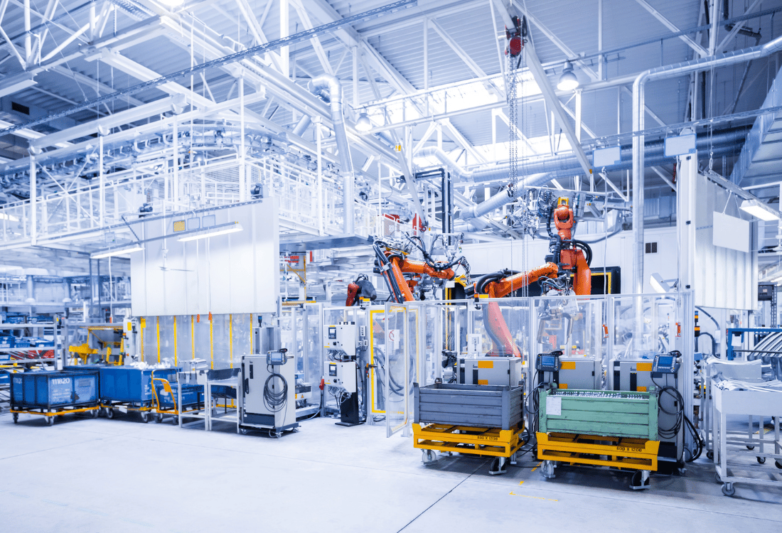 Interior of an automobile manufacturing plant with an ESD floor.