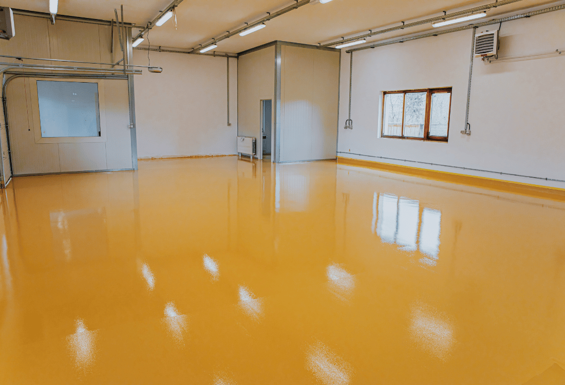 A newly done flooring with epoxy floor curing time of 24 hours.